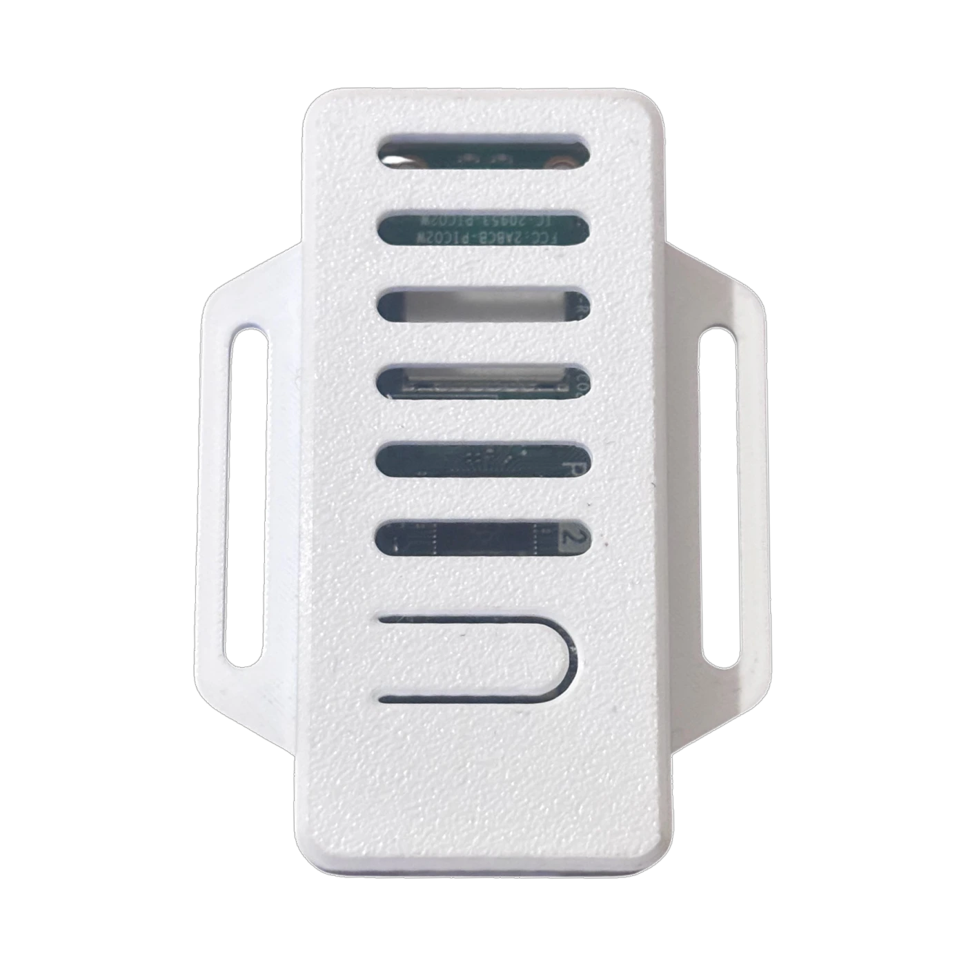 The Blipfrog Bridge: a small white 3D-printed USB dongle with slotted vents and a flat clip on each side.